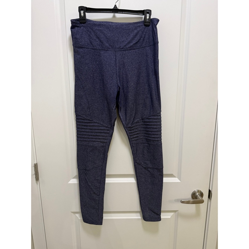 C&C Sport Blue Heather Space Dye Moto Leggings High Rise Ribbed Knee Medium
